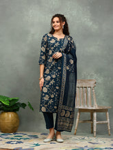 Printed Cotton Blend Kurta With Pants & Dupatta
